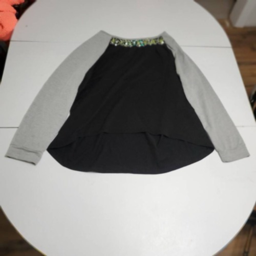 Cato Womens Blouse Black Gray Color Block Long Sleeve Embellished Plus 22/24W